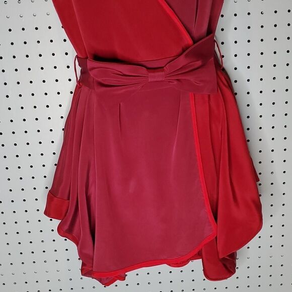 Alice + Olivia Red Two-Tone Silk Wrap Dress With Bow Belt, Sz Medium - Picture 3 of 10